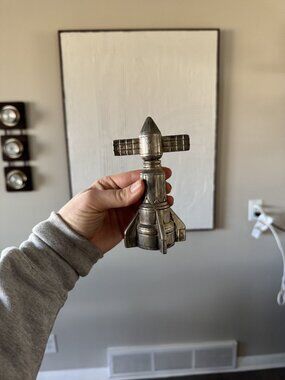 Vintage Rocket Ship Silver Bottle Opener & Hidden Corkscrew - Mid-Century Modern